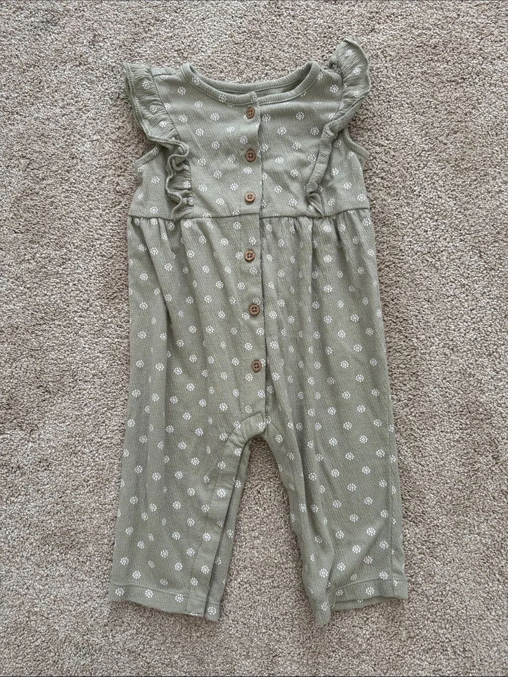 Carter's Sage Green Floral Button-Front Romper